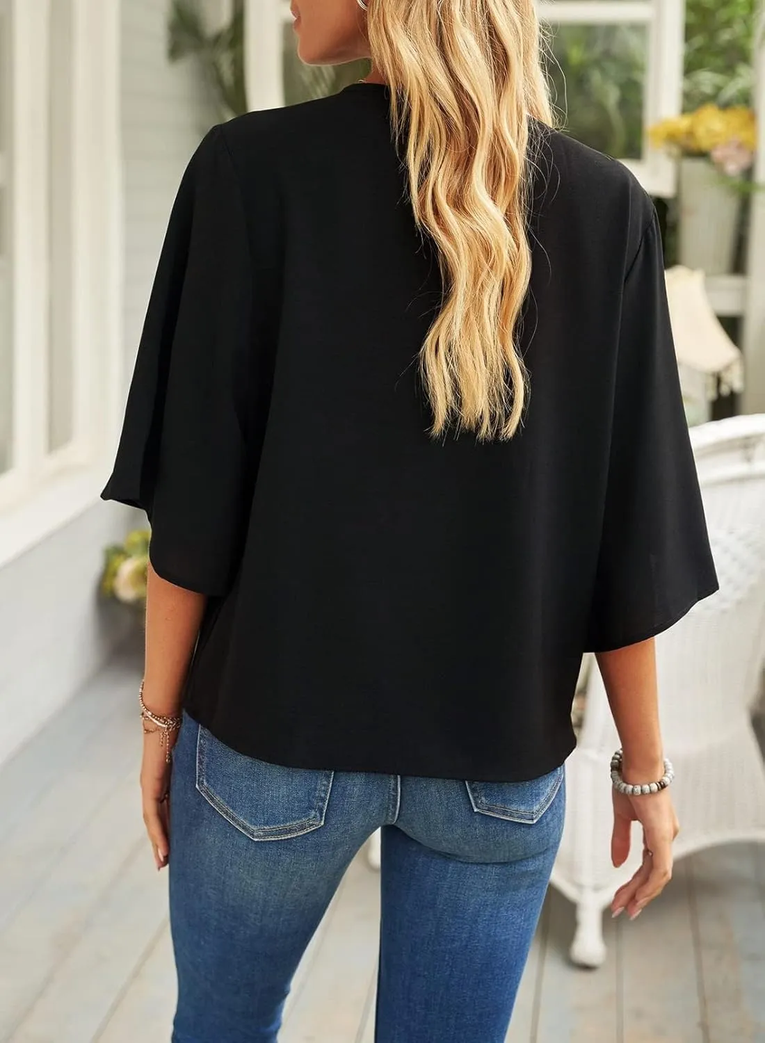 LOAIHA Women's Cowl Neck Short Sleeve Chiffon Blouse Wrap Draped Front Loose Fit Work Casual Shirt Tops