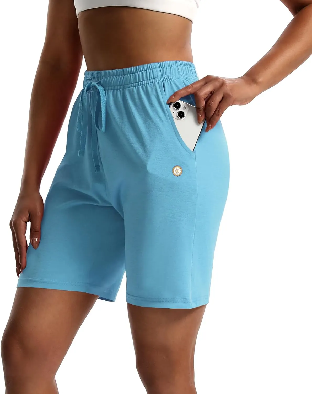 LUCKYCATCUS Women's 7" Bermuda Shorts Jersey Shorts with Pockets Workout Yoga Athletic Long Shorts for Women