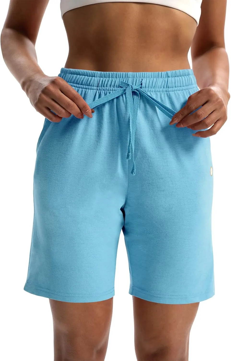 LUCKYCATCUS Women's 7" Bermuda Shorts Jersey Shorts with Pockets Workout Yoga Athletic Long Shorts for Women