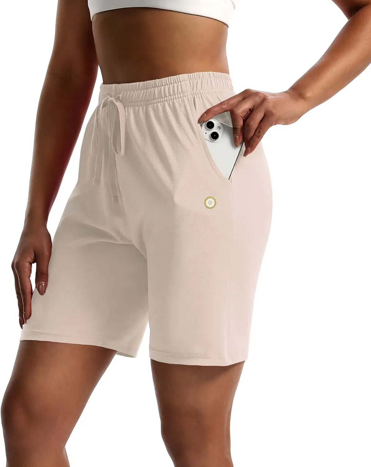 LUCKYCATCUS Women's 7" Bermuda Shorts Jersey Shorts with Pockets Workout Yoga Athletic Long Shorts for Women