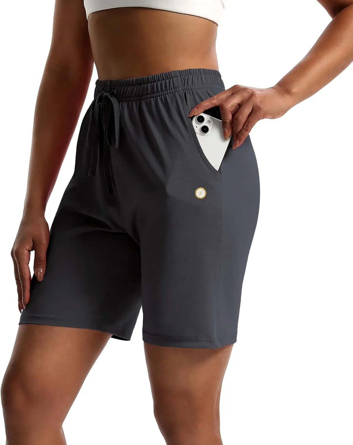 LUCKYCATCUS Women's 7" Bermuda Shorts Jersey Shorts with Pockets Workout Yoga Athletic Long Shorts for Women