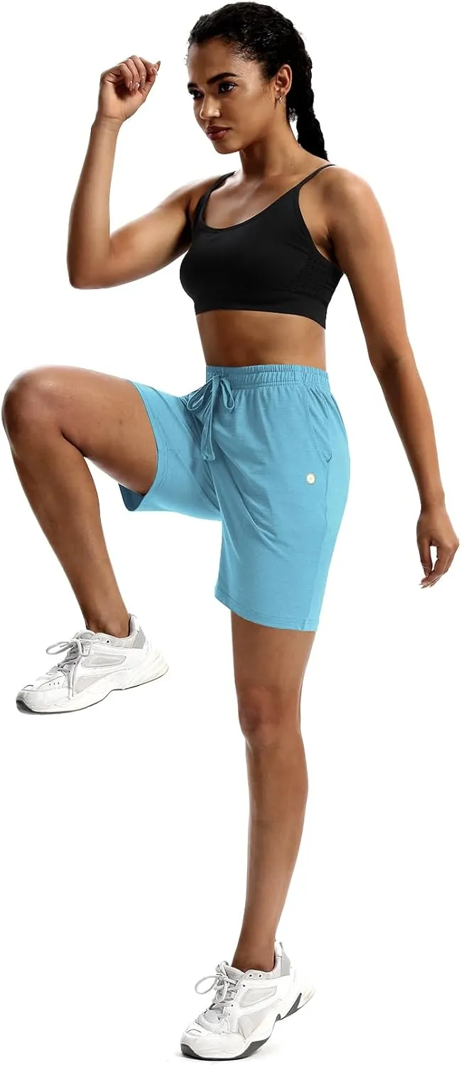 LUCKYCATCUS Women's 7" Bermuda Shorts Jersey Shorts with Pockets Workout Yoga Athletic Long Shorts for Women
