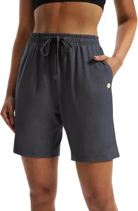 LUCKYCATCUS Women's 7" Bermuda Shorts Jersey Shorts with Pockets Workout Yoga Athletic Long Shorts for Women