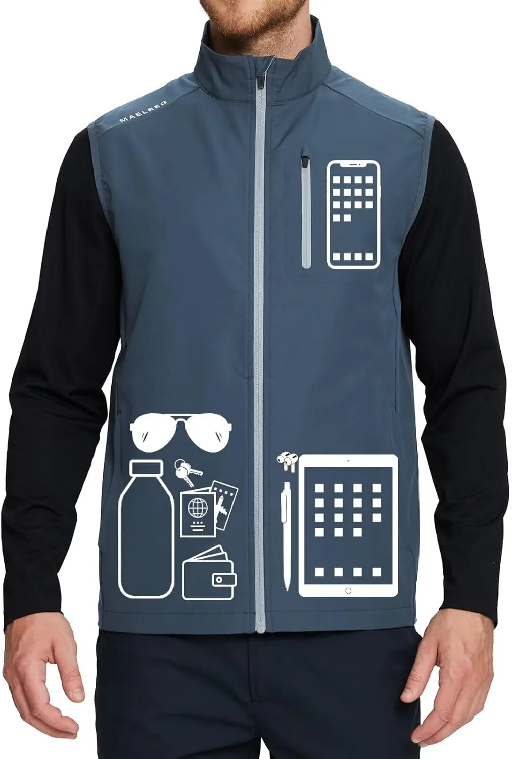 M MAELREG Mens Vests Outerwear Windproof Lightweight Softshell Vests Zip Pockets Sports Sleeveless Jacket Golf Vests for Men