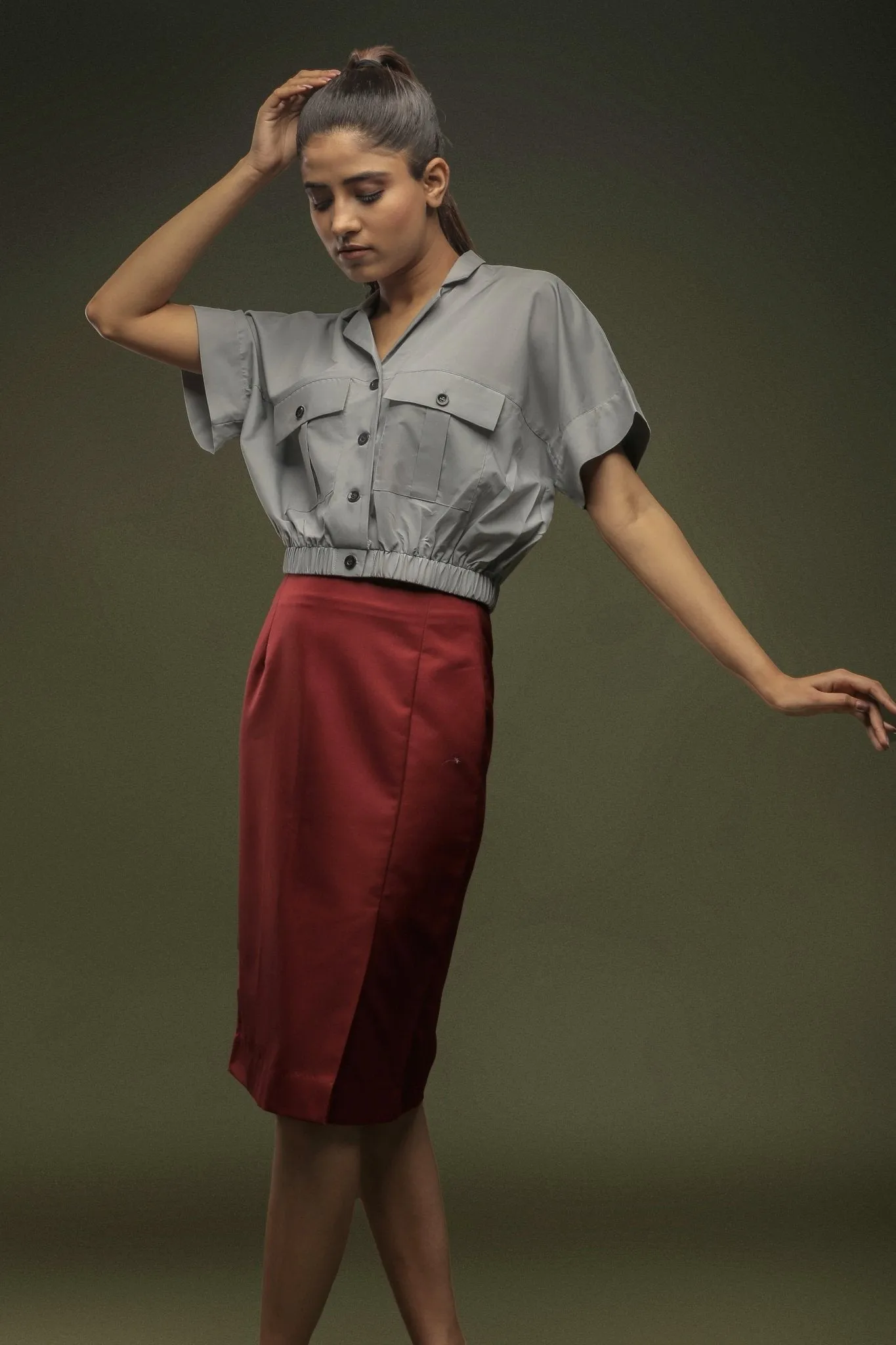 Maroon Knee Length Skirt