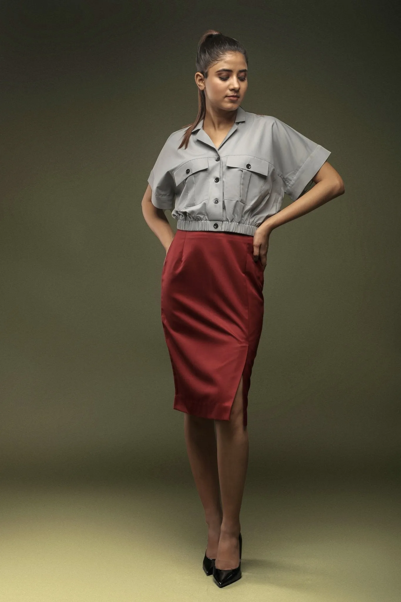 Maroon Knee Length Skirt