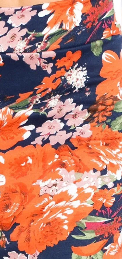 Massey Floral Pencil Skirt-Navy