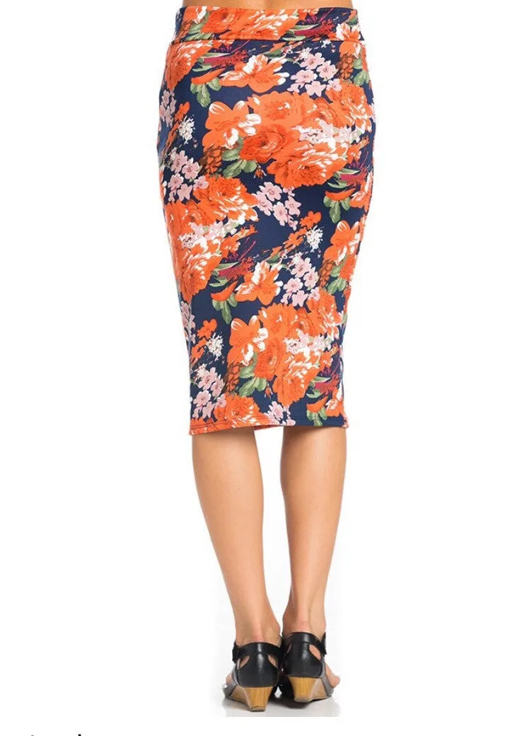 Massey Floral Pencil Skirt-Navy