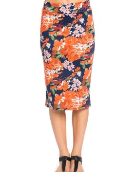 Massey Floral Pencil Skirt-Navy
