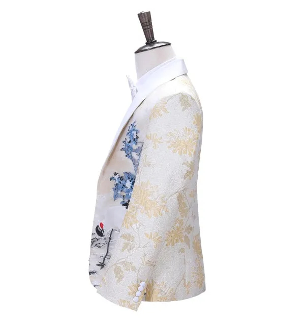 Men's Casual Chinoserie Patterned Shawl Lapel  Blazer