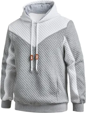 Men's Hooded Sweatshirts Long Sleeve Color Block Casual Pullover Hoodie Plaid Jacquard Sweatshirt with Pocket