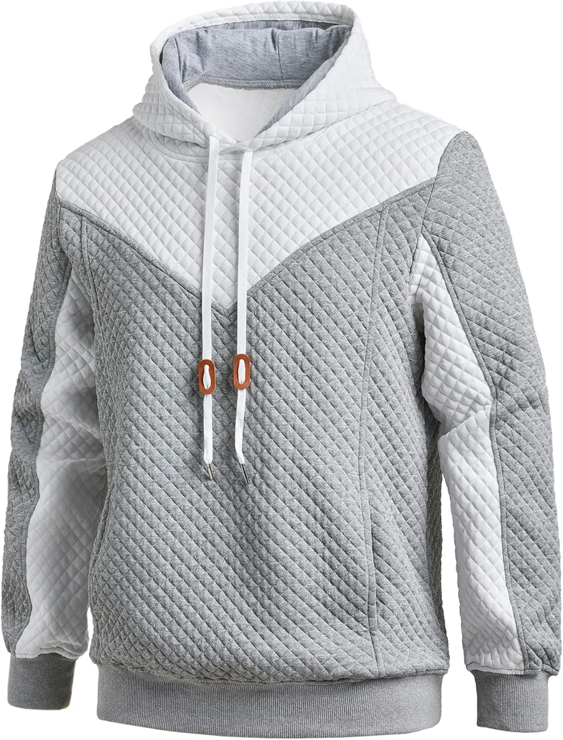 Men's Hooded Sweatshirts Long Sleeve Color Block Casual Pullover Hoodie Plaid Jacquard Sweatshirt with Pocket