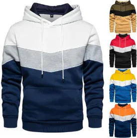 Men's Novelty Color Block Pullover Athletic Workout Hoodie Long Sleeve Casual Sweatshirt Fashion Drawstring Hoody Top