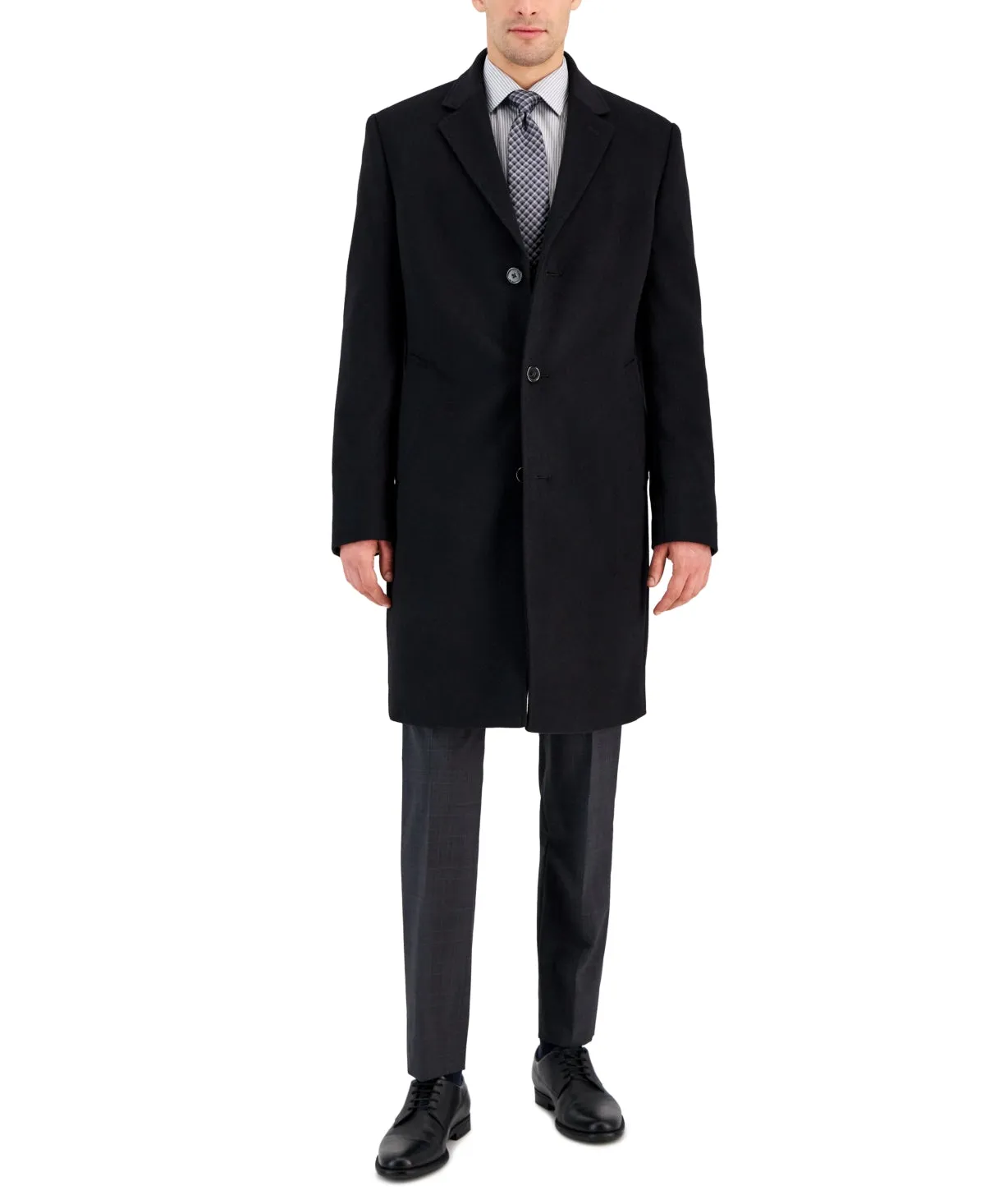 Michael Kors Men's Classic Fit Single-Breasted Overcoat Coat Black 44R