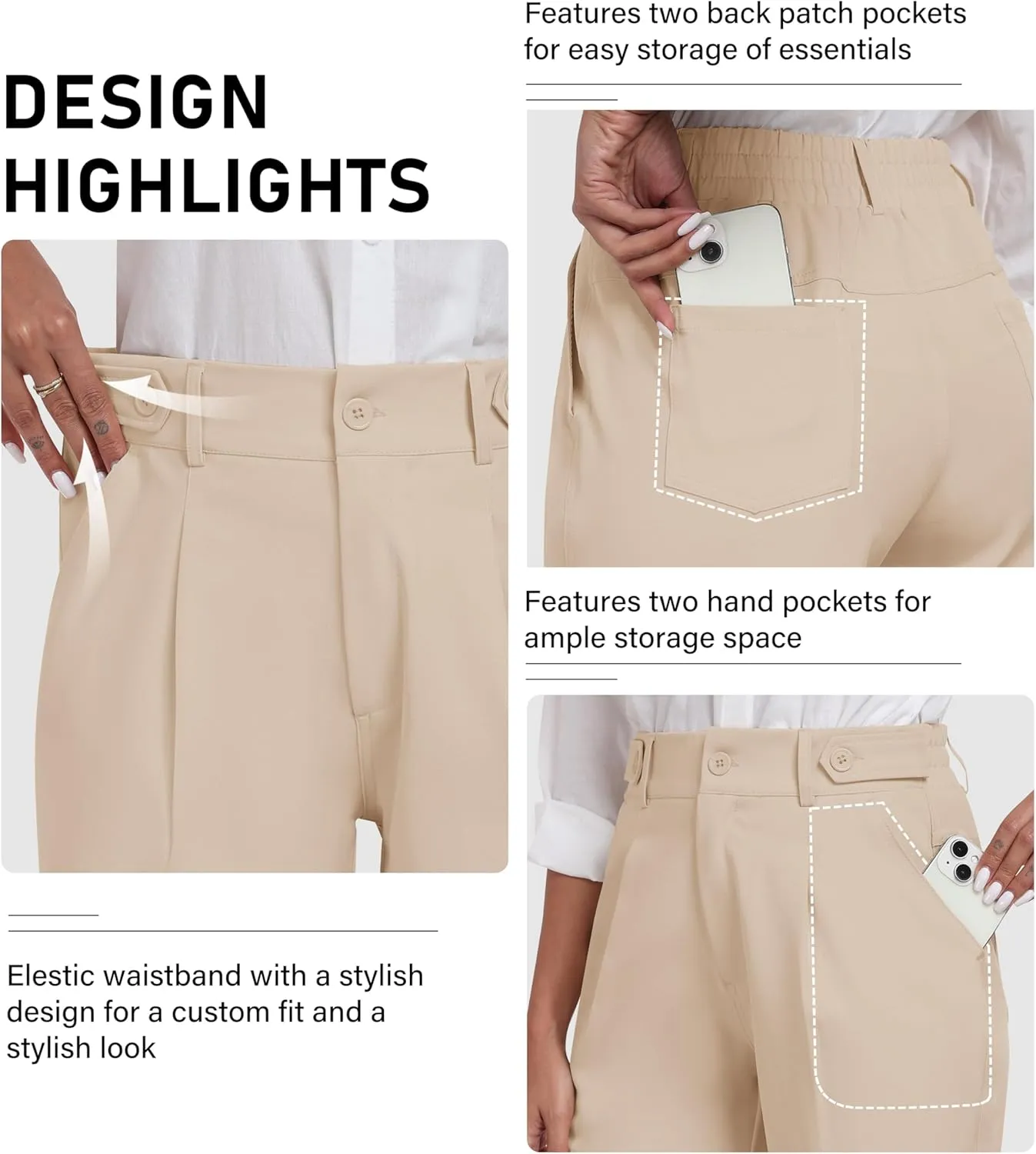 MoFiz Women's Shorts Dressy Casual Business Work Shorts Elastic Waist Straight Leg Pleated Summer Bermuda Shorts with Pockets