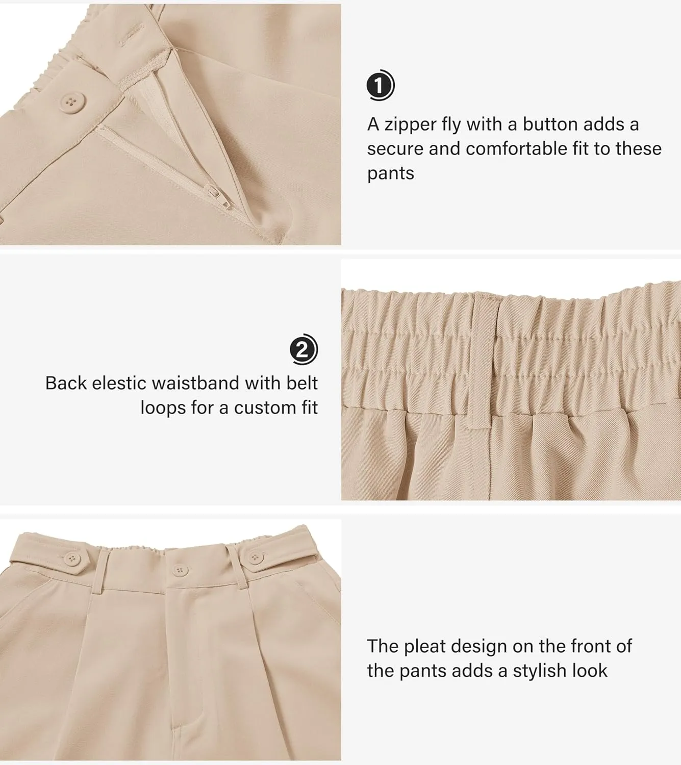MoFiz Women's Shorts Dressy Casual Business Work Shorts Elastic Waist Straight Leg Pleated Summer Bermuda Shorts with Pockets