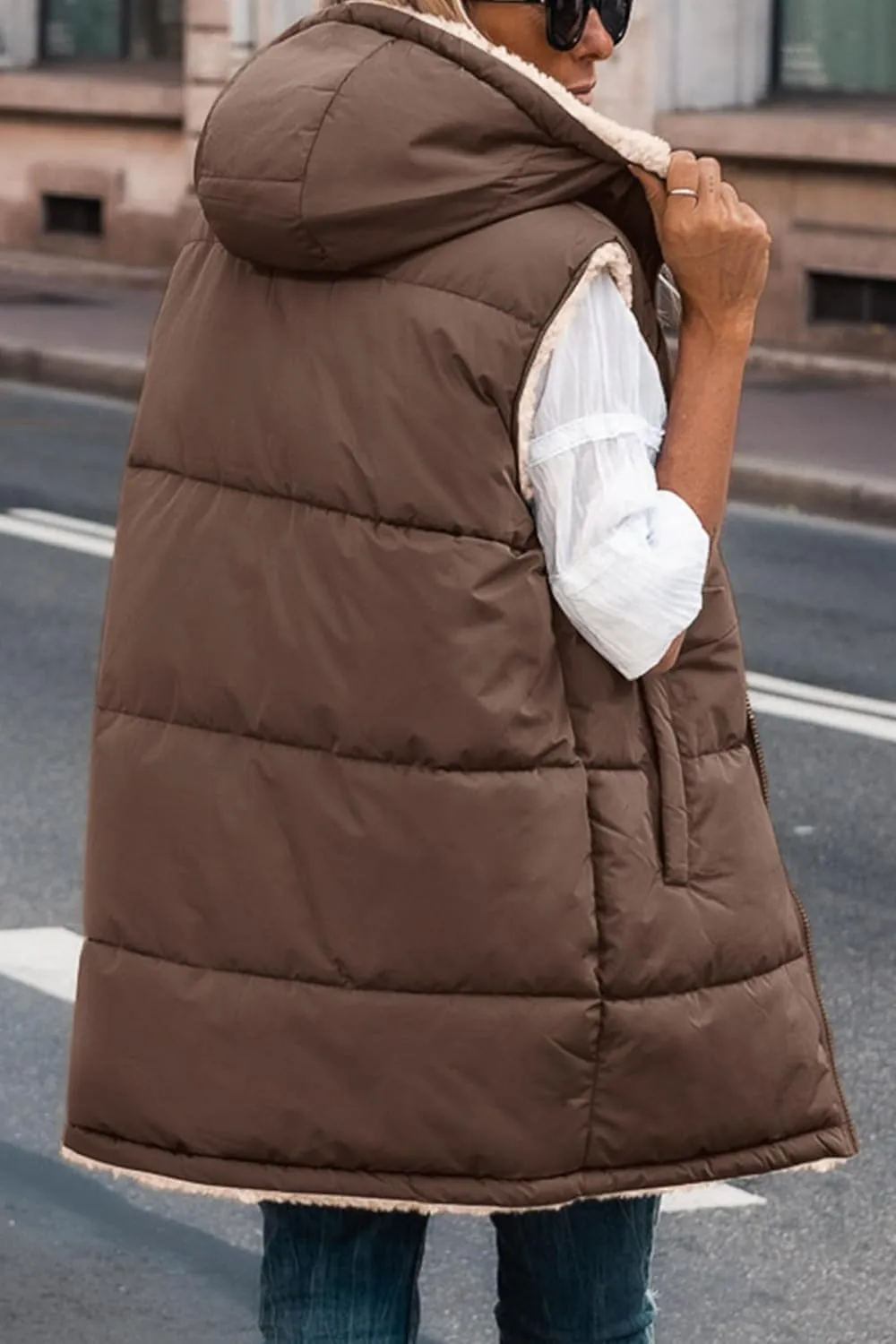 PRETTYGARDEN Womens 2025 Fall Reversible Vests Sleeveless Fleece Jacket Zip Up Hoodie Pockets Long Warm Winter Coat Outerwear