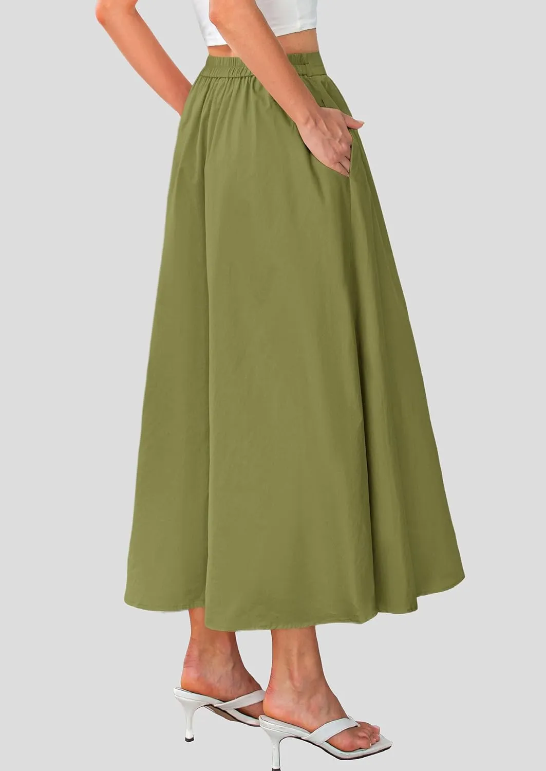 PRETTYGARDEN Women's Maxi Skirts 2025 Summer Trendy Ruffle High Waisted Casual Long Flowy Skirt with Pockets