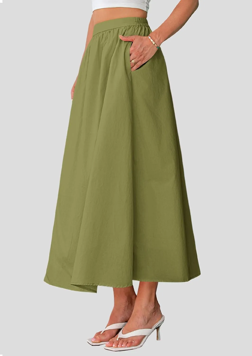 PRETTYGARDEN Women's Maxi Skirts 2025 Summer Trendy Ruffle High Waisted Casual Long Flowy Skirt with Pockets