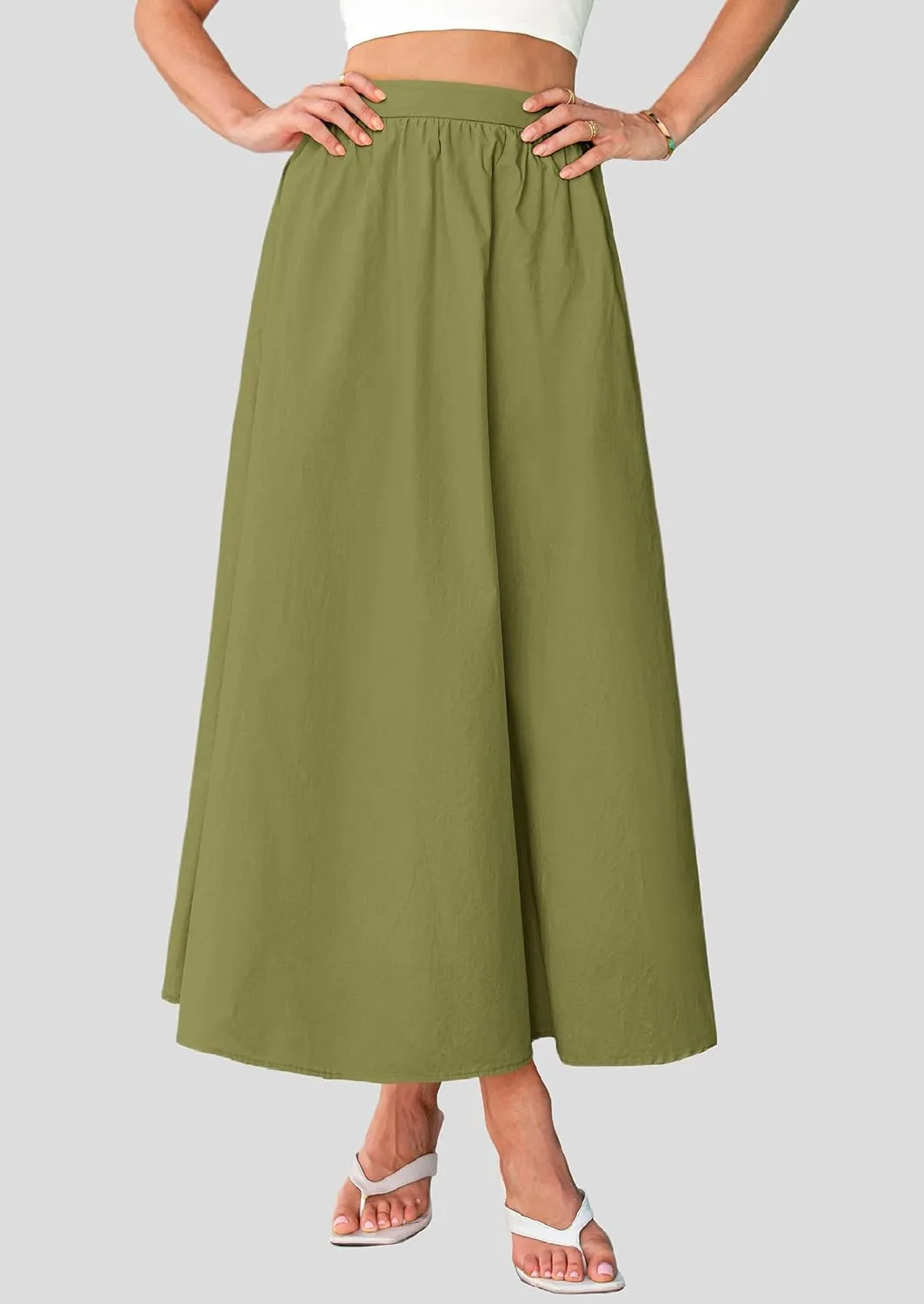 PRETTYGARDEN Women's Maxi Skirts 2025 Summer Trendy Ruffle High Waisted Casual Long Flowy Skirt with Pockets