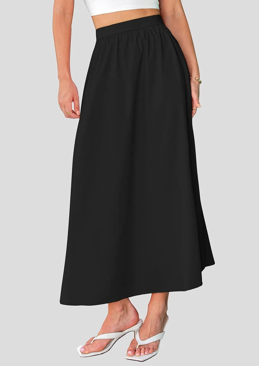 PRETTYGARDEN Women's Maxi Skirts 2025 Summer Trendy Ruffle High Waisted Casual Long Flowy Skirt with Pockets