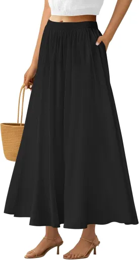 PRETTYGARDEN Women's Maxi Skirts 2025 Summer Trendy Ruffle High Waisted Casual Long Flowy Skirt with Pockets