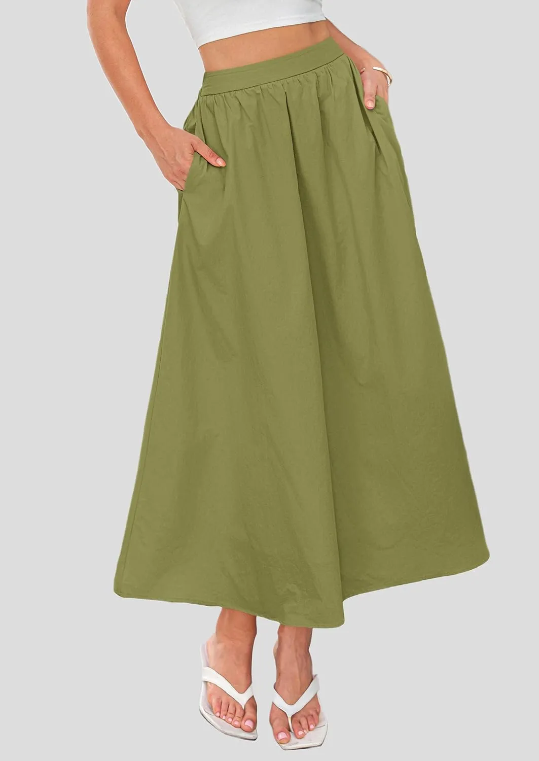 PRETTYGARDEN Women's Maxi Skirts 2025 Summer Trendy Ruffle High Waisted Casual Long Flowy Skirt with Pockets
