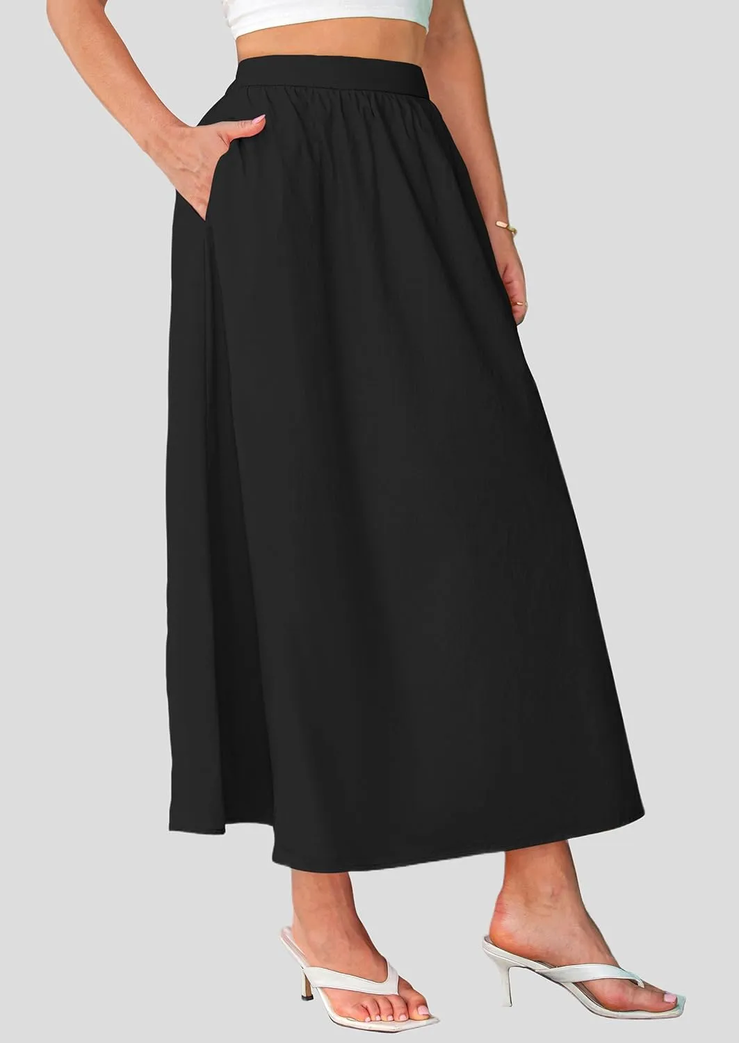 PRETTYGARDEN Women's Maxi Skirts 2025 Summer Trendy Ruffle High Waisted Casual Long Flowy Skirt with Pockets