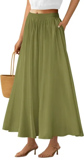 PRETTYGARDEN Women's Maxi Skirts 2025 Summer Trendy Ruffle High Waisted Casual Long Flowy Skirt with Pockets