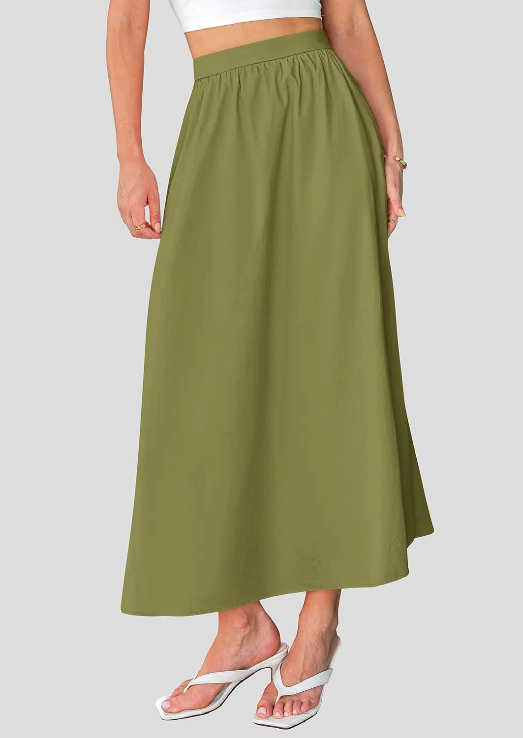 PRETTYGARDEN Women's Maxi Skirts 2025 Summer Trendy Ruffle High Waisted Casual Long Flowy Skirt with Pockets