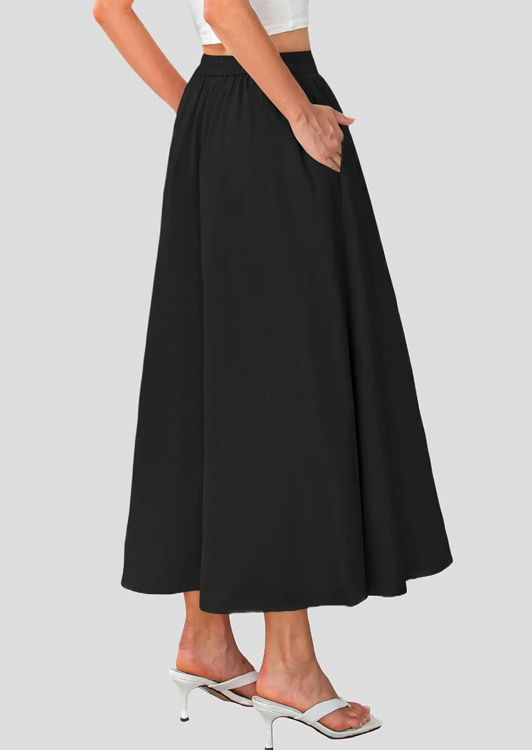 PRETTYGARDEN Women's Maxi Skirts 2025 Summer Trendy Ruffle High Waisted Casual Long Flowy Skirt with Pockets