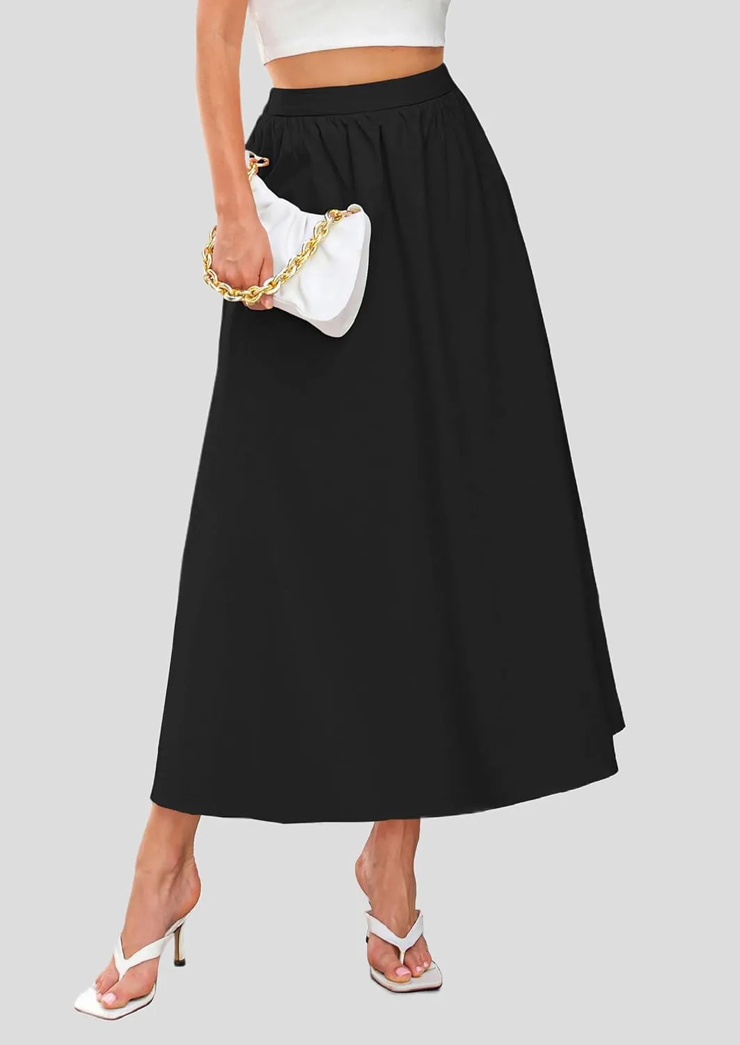 PRETTYGARDEN Women's Maxi Skirts 2025 Summer Trendy Ruffle High Waisted Casual Long Flowy Skirt with Pockets