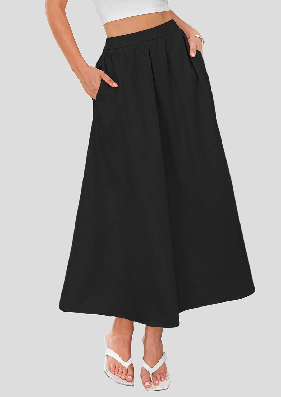 PRETTYGARDEN Women's Maxi Skirts 2025 Summer Trendy Ruffle High Waisted Casual Long Flowy Skirt with Pockets