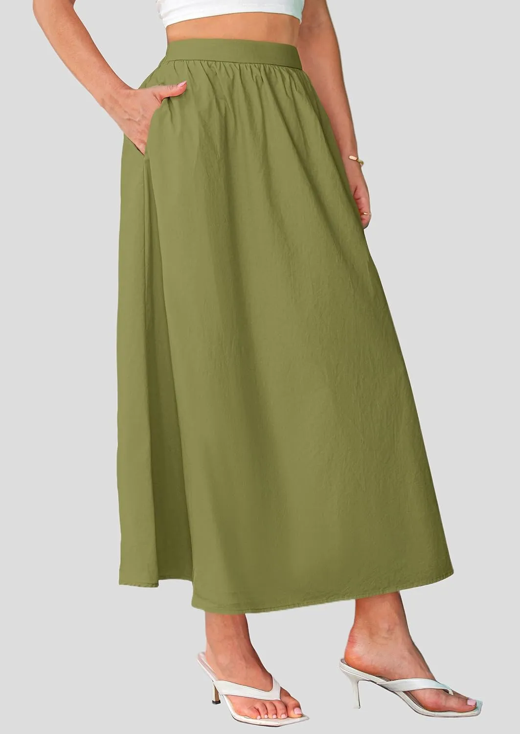 PRETTYGARDEN Women's Maxi Skirts 2025 Summer Trendy Ruffle High Waisted Casual Long Flowy Skirt with Pockets
