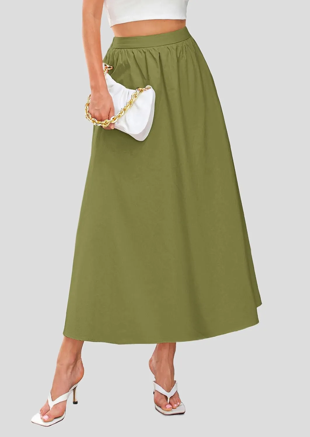 PRETTYGARDEN Women's Maxi Skirts 2025 Summer Trendy Ruffle High Waisted Casual Long Flowy Skirt with Pockets