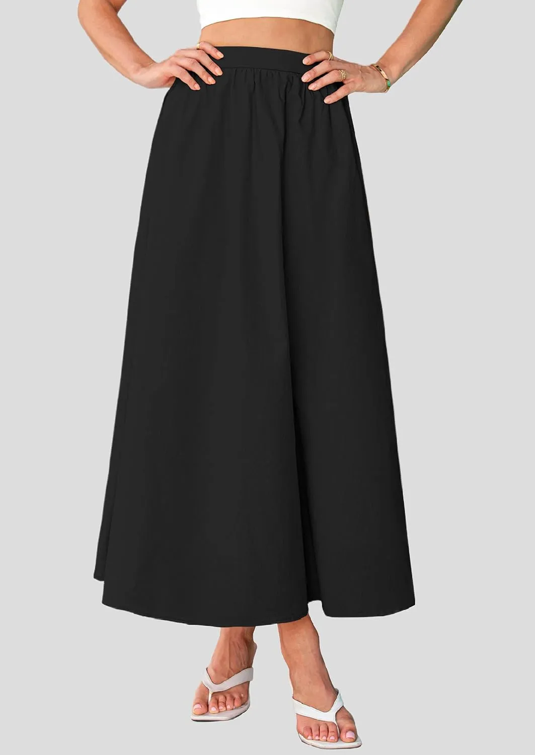 PRETTYGARDEN Women's Maxi Skirts 2025 Summer Trendy Ruffle High Waisted Casual Long Flowy Skirt with Pockets