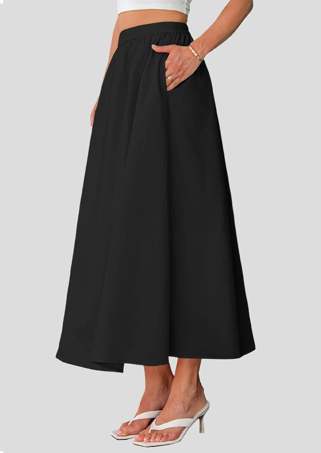PRETTYGARDEN Women's Maxi Skirts 2025 Summer Trendy Ruffle High Waisted Casual Long Flowy Skirt with Pockets
