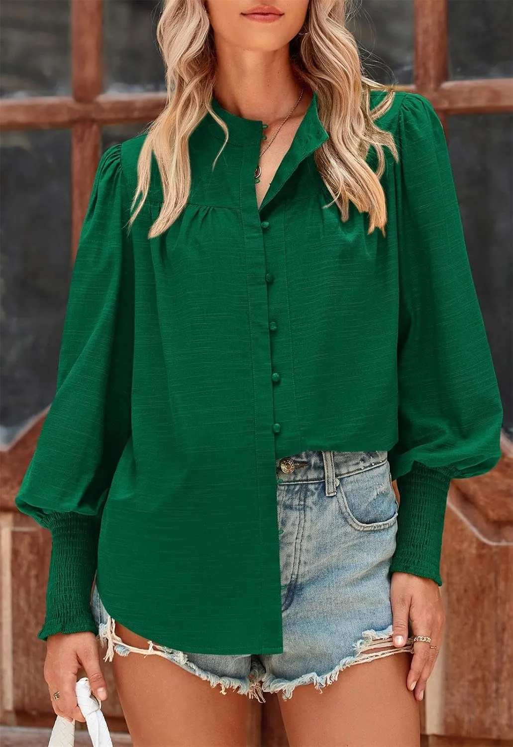PRETTYGARDEN Womens Spring Long Sleeve Tops Dressy Casual Button Down Smocked Cuffed Office Business Work Blouses Shirts
