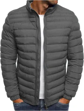 Puffer Jacket Men Fall Winter Thin Quilted Jacket Long Sleeve Padded Coat Casual Zip Up Down Coats Slim Fit Outerwear