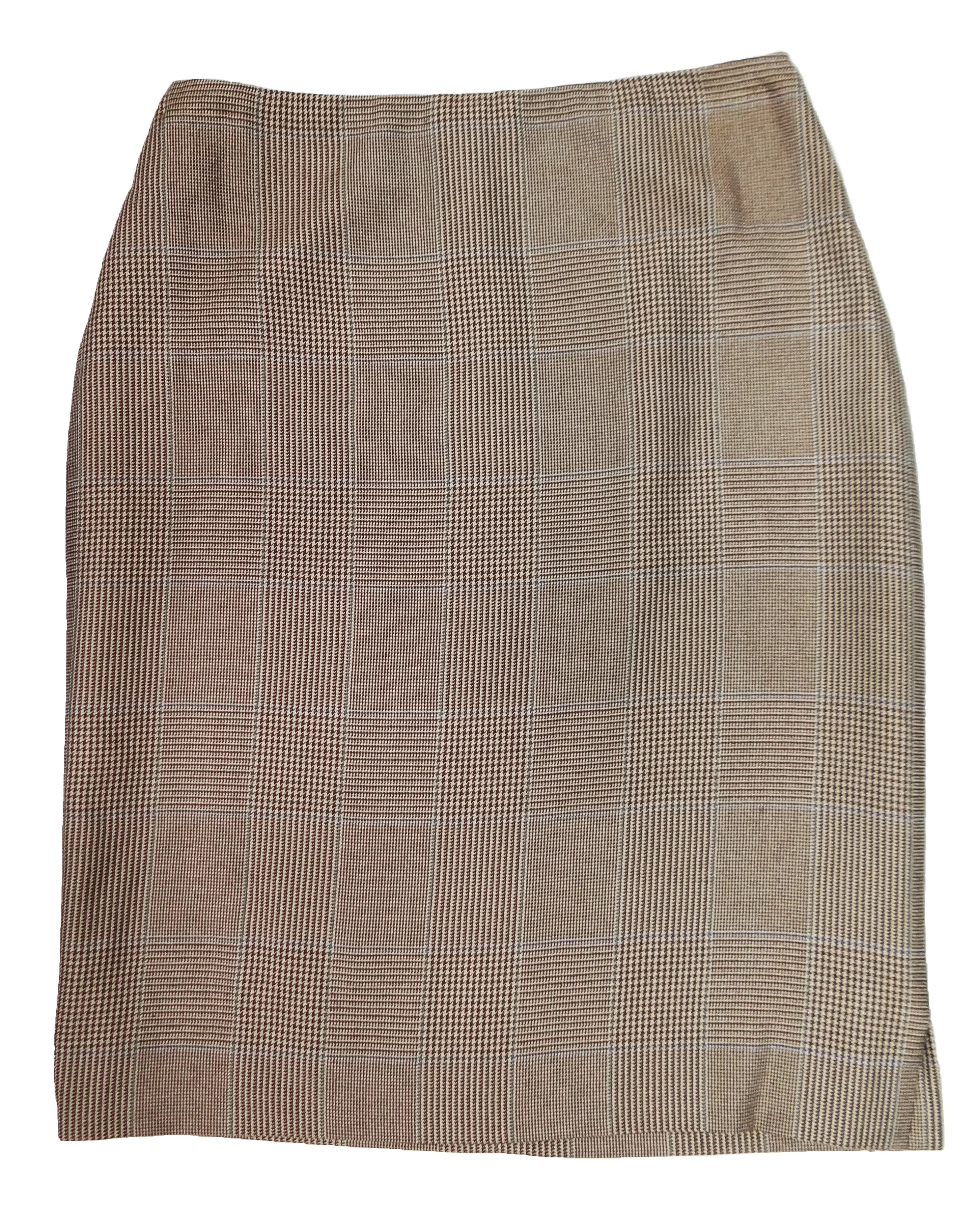 Ralph Lauren Pencil Skirt in Tan Cashmere and Silk Glen Plaid, UK12