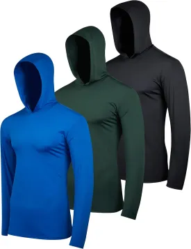 Real Essentials 3 Pack: Men's Dry Fit Wicking Long Sleeve Fishing Active Hoodie Pullover Sweatshirt (Big & Tall)