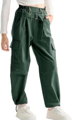 Rolanko Girls Corduroy Cargo Pants Wide Leg Cargo Trousers Streetwear Kids Pants Joggers with Pockets 4-15 Y