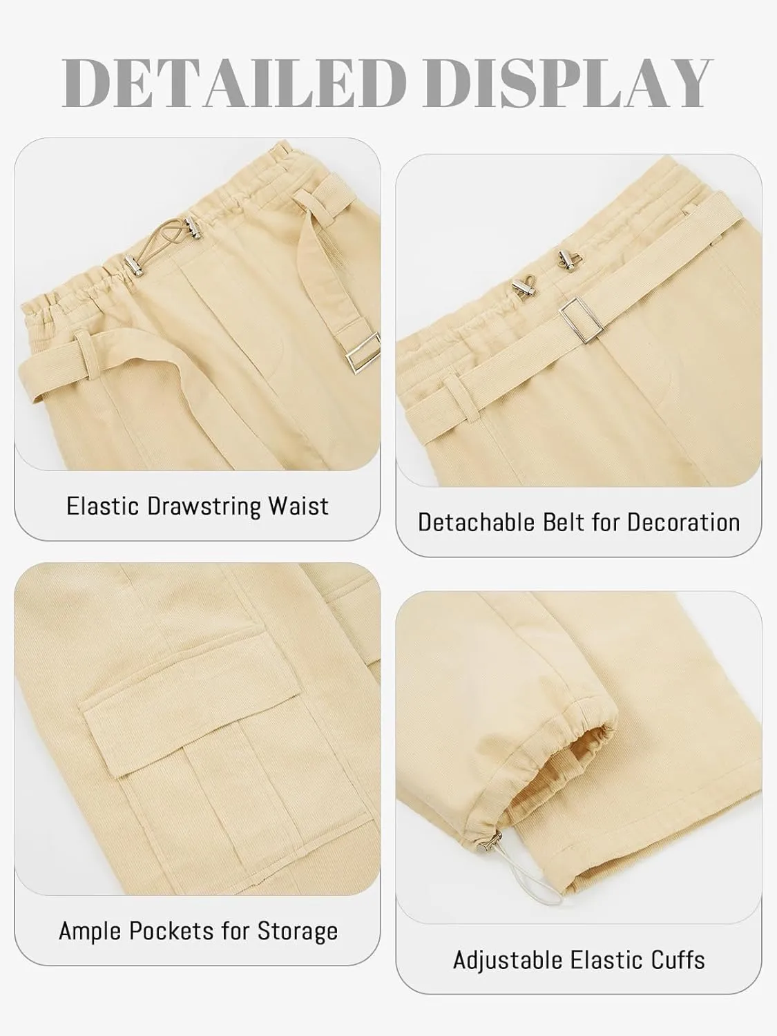 Rolanko Girls Corduroy Cargo Pants Wide Leg Cargo Trousers Streetwear Kids Pants Joggers with Pockets 4-15 Y