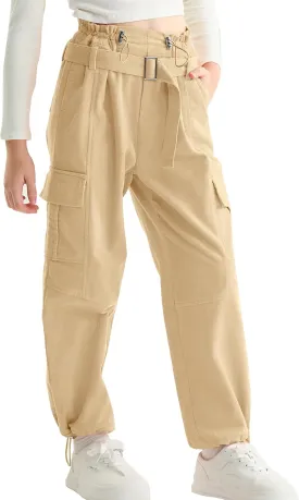 Rolanko Girls Corduroy Cargo Pants Wide Leg Cargo Trousers Streetwear Kids Pants Joggers with Pockets 4-15 Y
