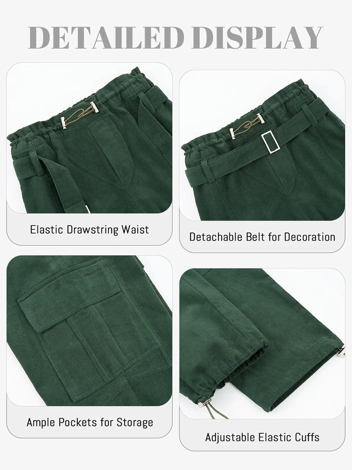 Rolanko Girls Corduroy Cargo Pants Wide Leg Cargo Trousers Streetwear Kids Pants Joggers with Pockets 4-15 Y