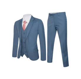 Royal suit Men's solid light blue slim-fit suit flat front pants with vest 3 Pieces suit