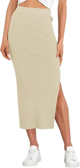 Runcati Women's Bodycon Knitted Pencil Skirts Elastic Split High Waisted Midi Skirt