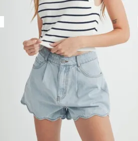 Scalloped Hem Denim Shorts, L. Wash