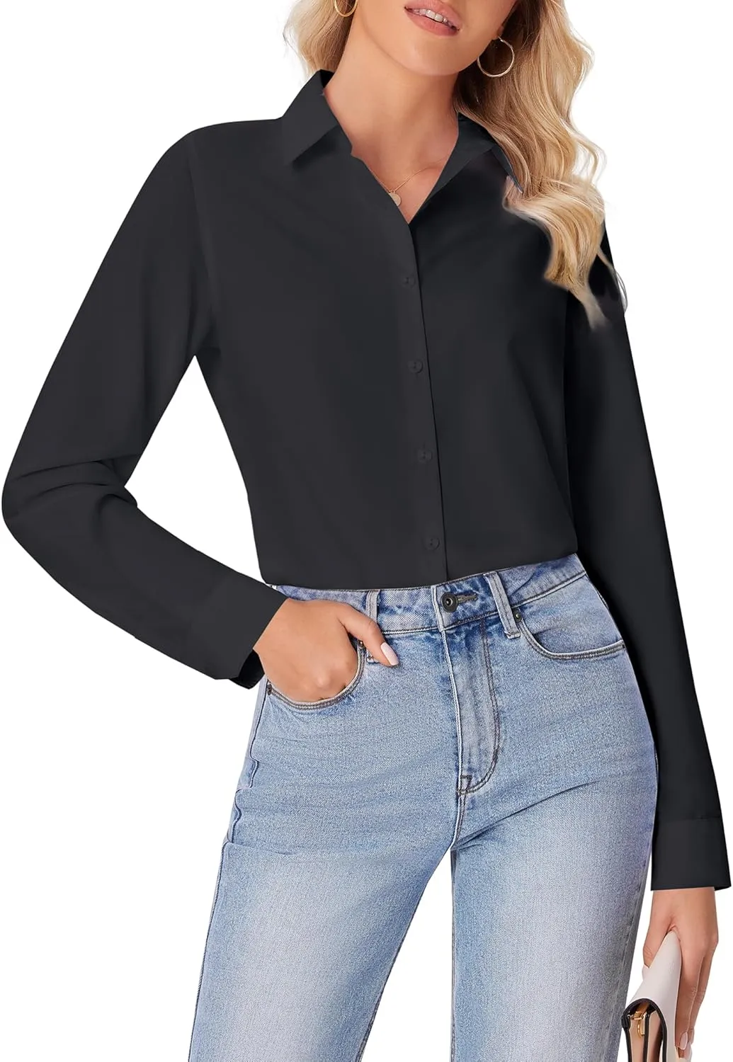 siliteelon Button Down Shirts for Women Wrinkle Free Dress Shirts Long Sleeve Shirts Formal Work Office Blouses Tops