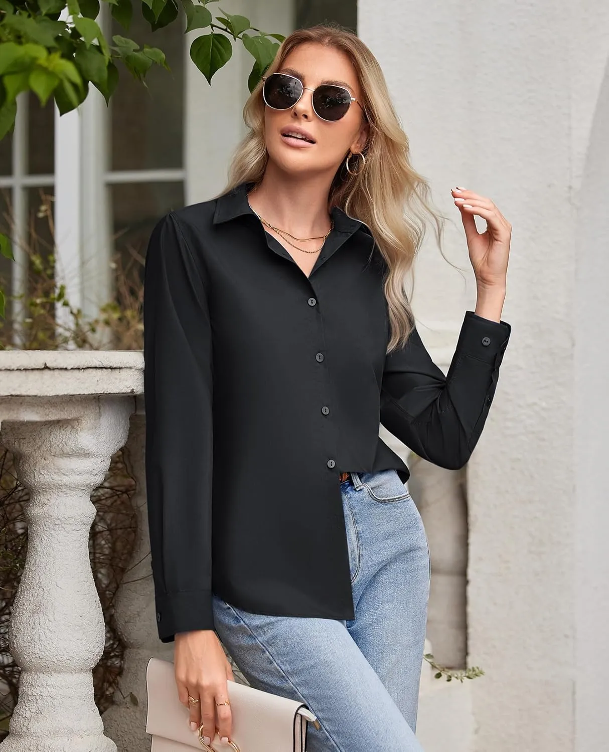 siliteelon Button Down Shirts for Women Wrinkle Free Dress Shirts Long Sleeve Shirts Formal Work Office Blouses Tops